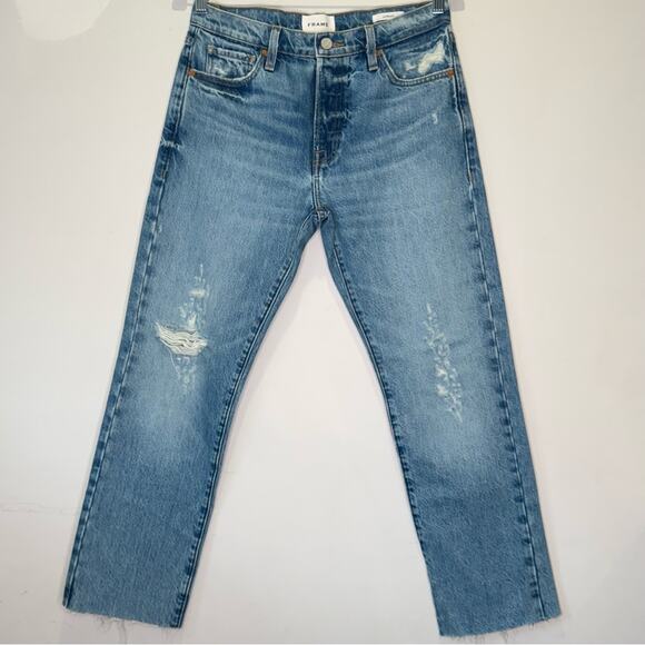 Frame Denim Le Slouch Distressed High Waist Straight Leg Jeans Denim Button Fly - Picture 2 of 14